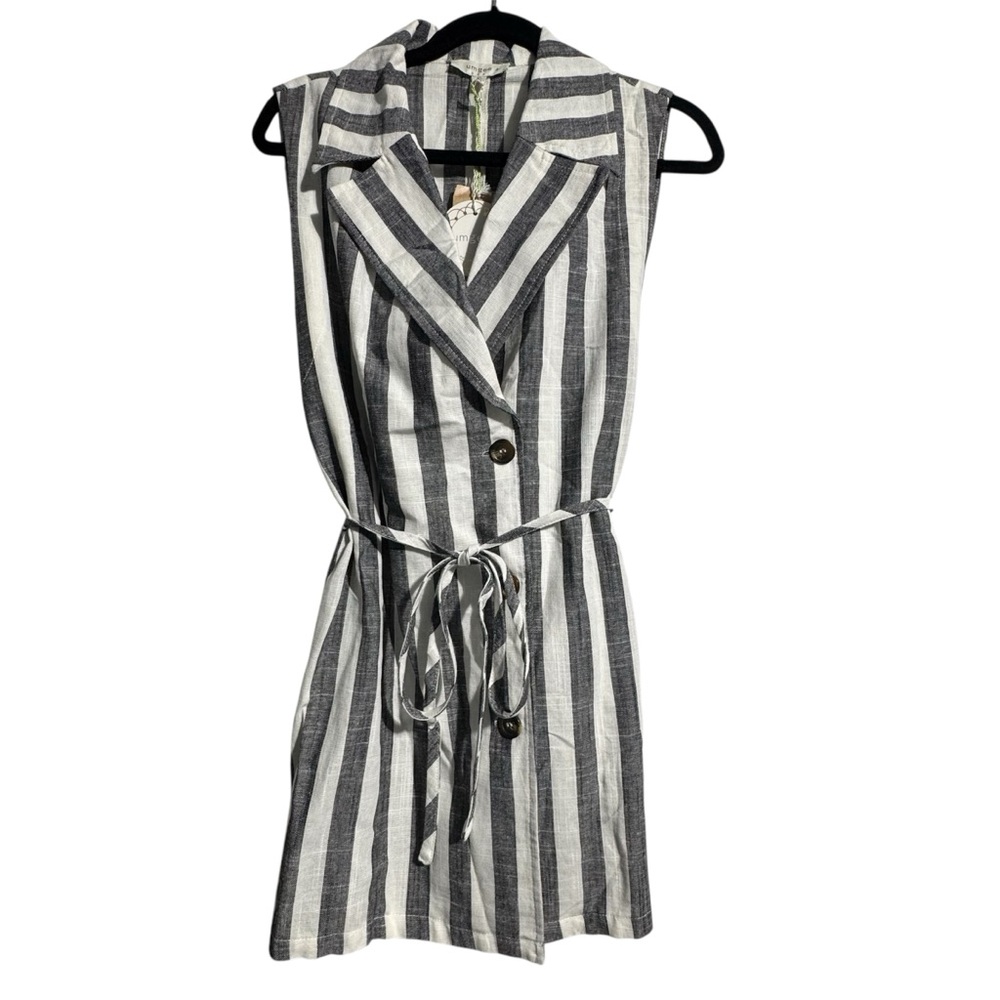 Umgee Black & White Striped Cotton Linen Tunic – Sleeveless